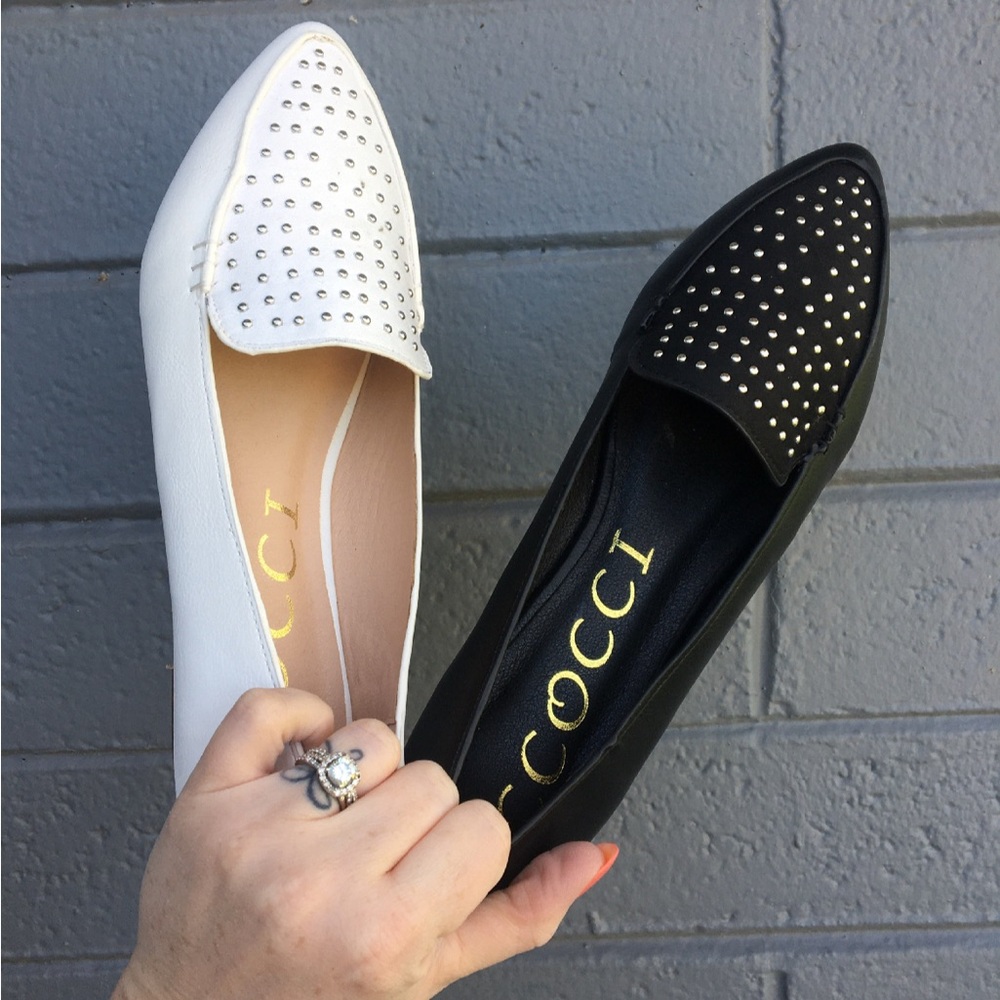 CCOCCI Women's White Studded Loafers (Black Unavailable)